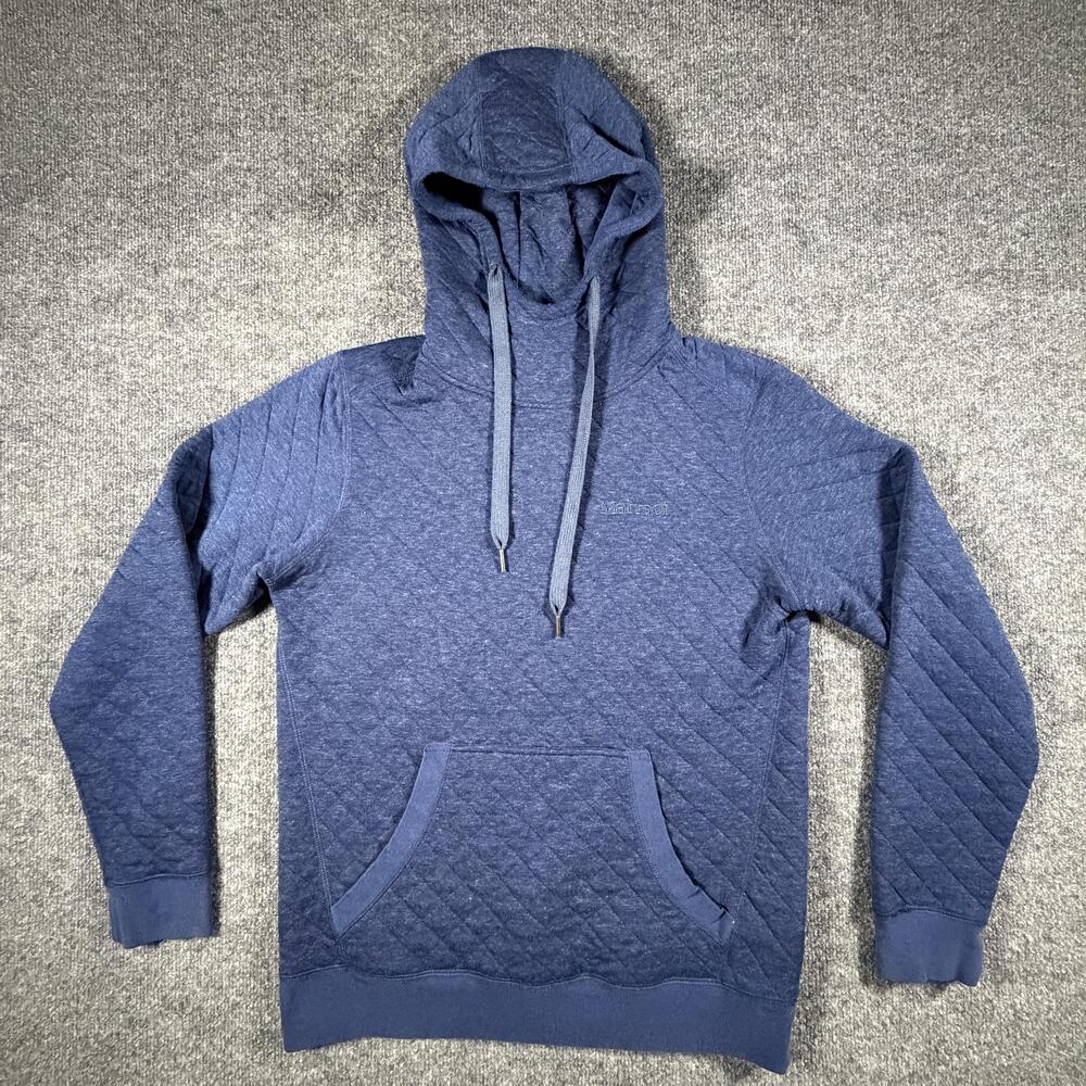 Marmot Hoodie Mens Medium Blue Quilted Pullover Kangaroo Logo Sweatshirt M42390